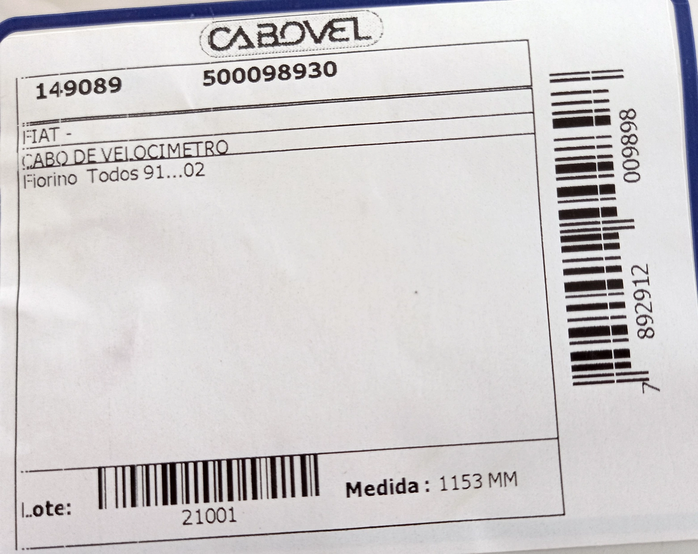 CABO VELOCIMETRO FIAT FIORINO - TODOS 1153