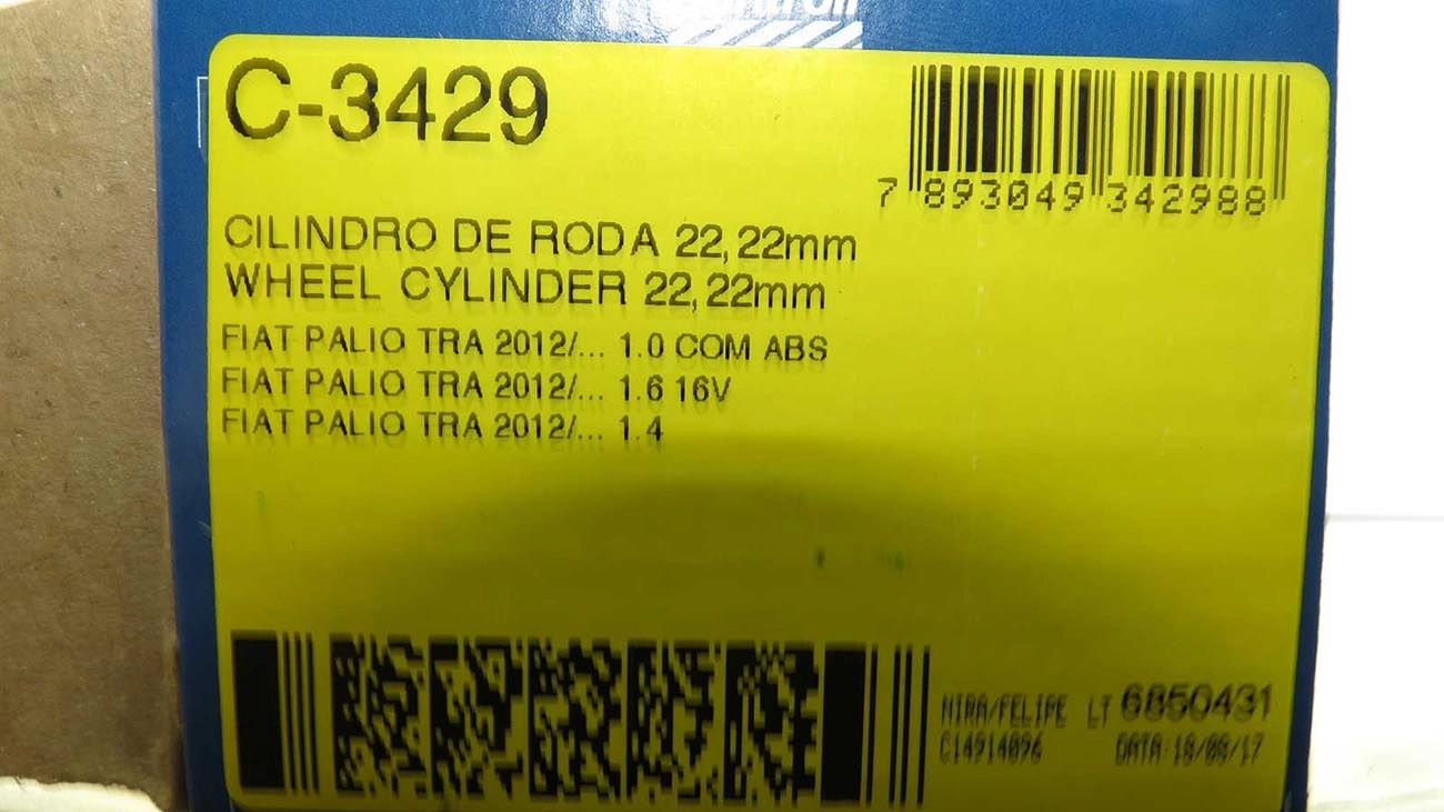 CILINDRO RODA TRASEIRA COM ABS FIAT PALIO 1.4 12/ NOVO UNO 11/ - NOVO PALIO 12/17 - GRAND SIENA 12/