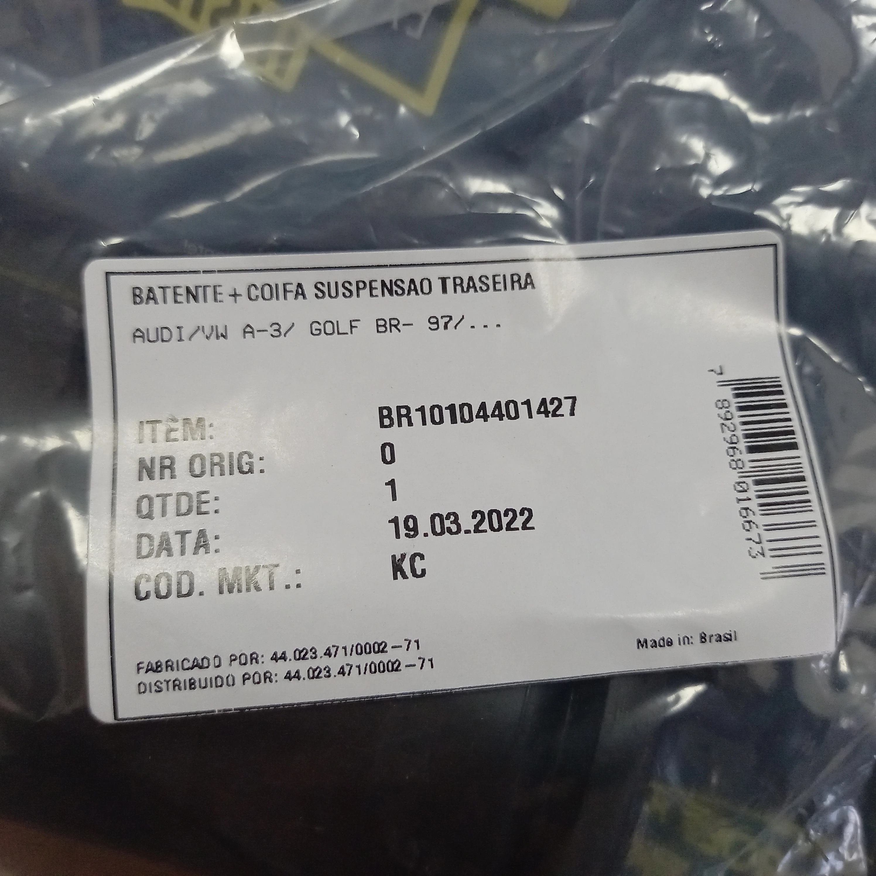 KIT AMORTECEDOR TRASEIRO AUDI A3 99/06 - VW BORA 00/13 - GOLF/NEW BEETLE 99/14 - BATENTE E COIFA