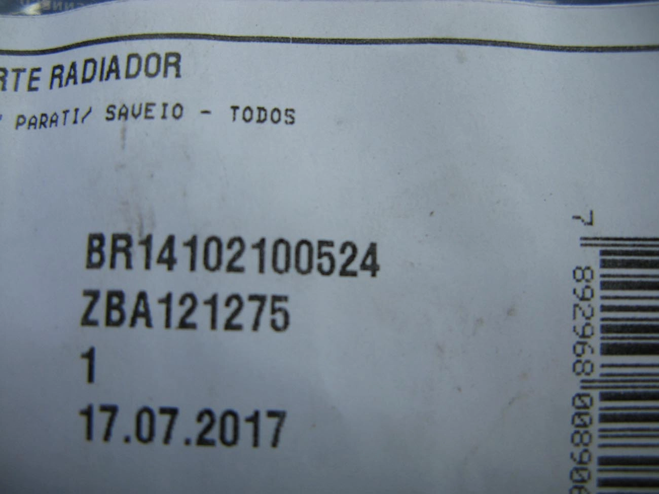 COXIM RADIADOR (MENOR) VW GOL/VOYAGE/PARATI/SAVEIRO/SANTANA/PASSAT