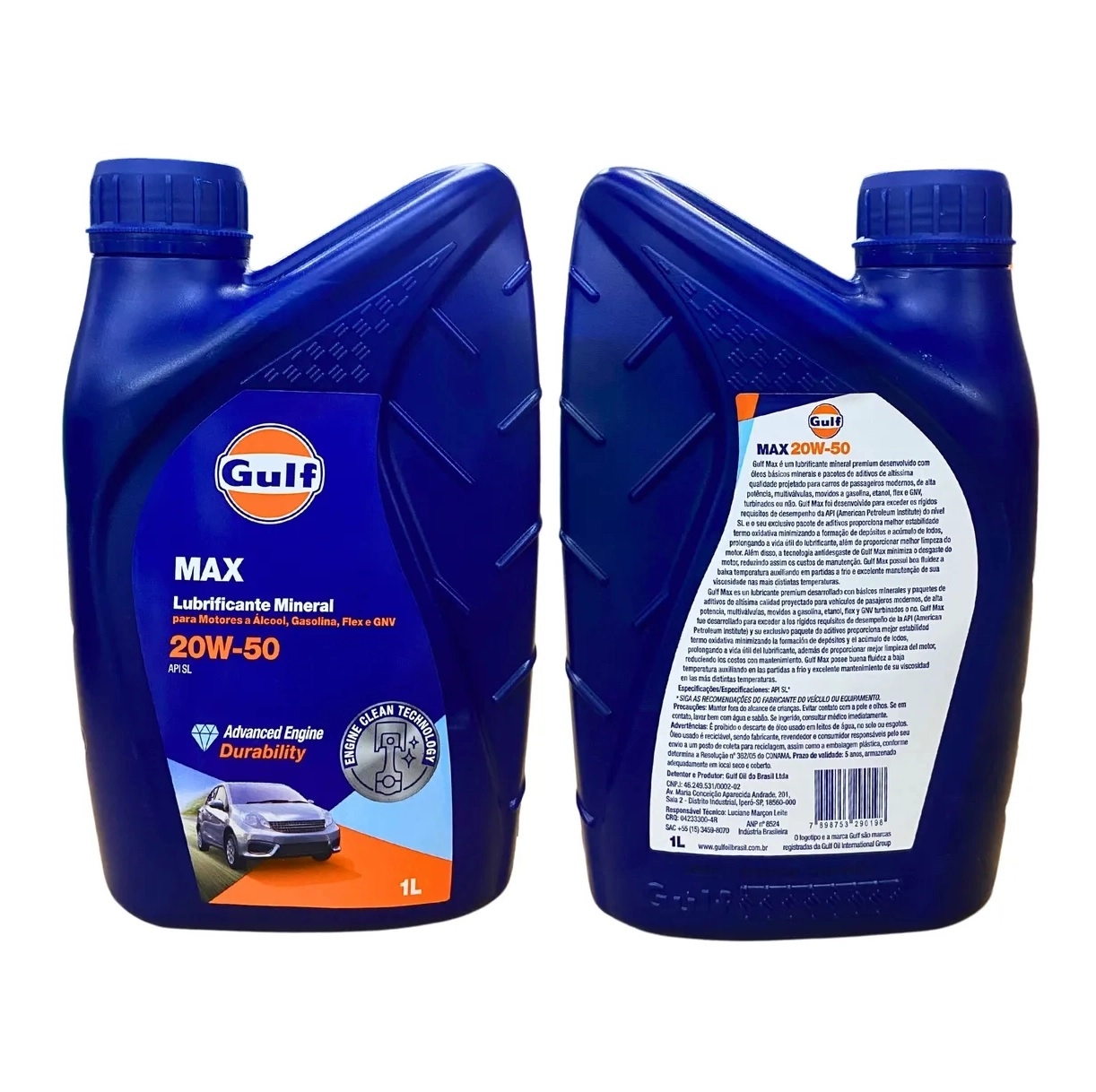 OLEO MINERAL PARA MOTOR GASOLINA/ETANOL/FLEX/GNV GULF 20W50 API SL MAX 1 LT
