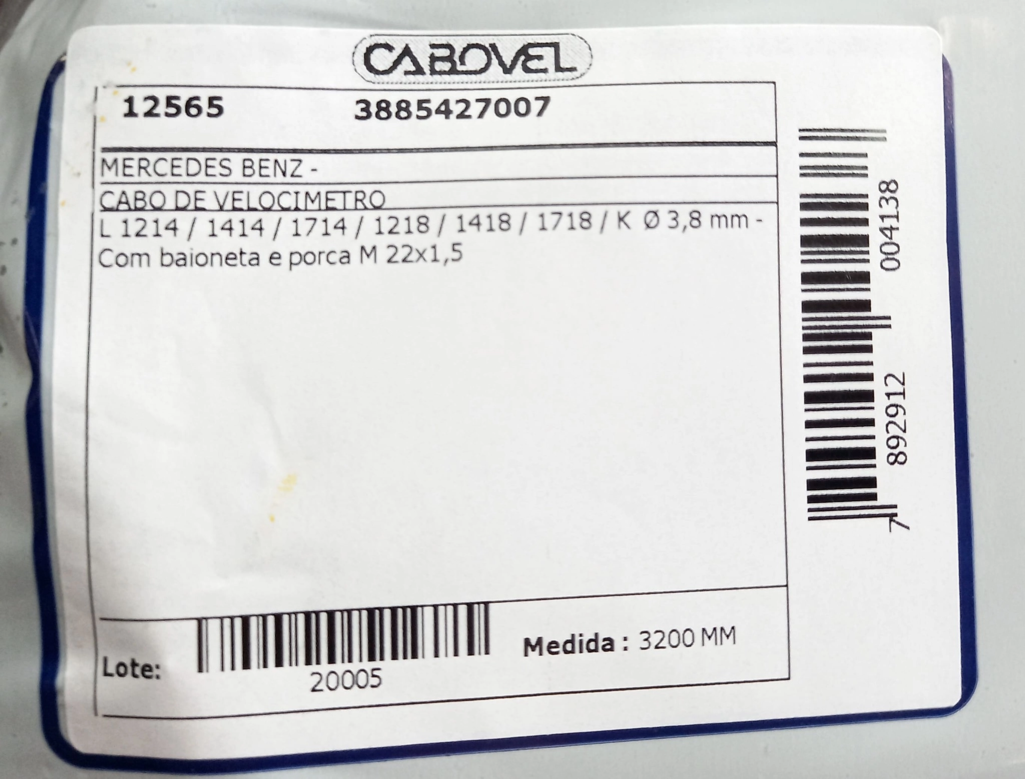 CABO VELOCIMETRO MB L 1214/1414/1714/1218/1418/1718/K 3200MM