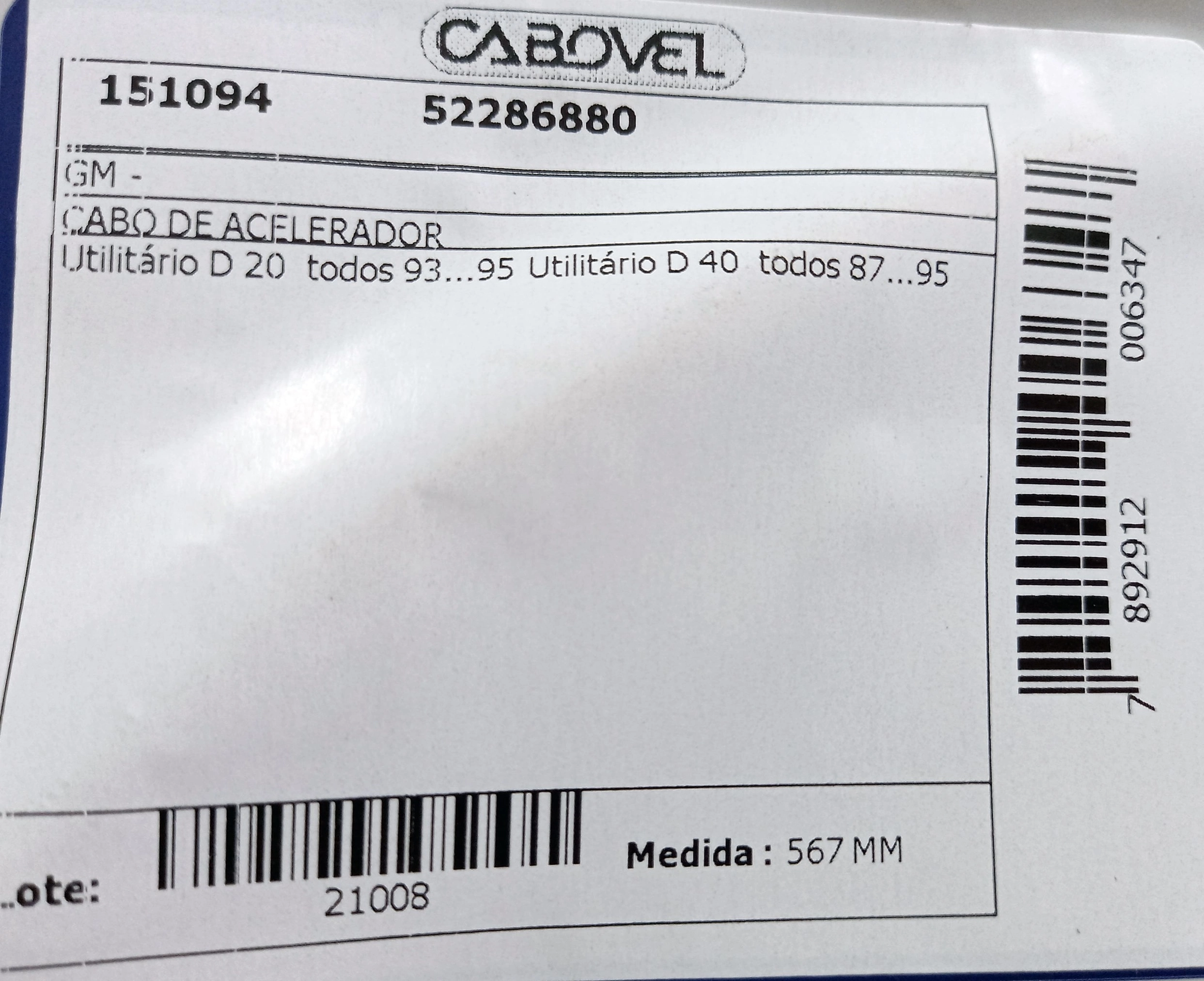CABO ACELERADOR 567MM GM D-20/D-40 TODOS 93/95 567