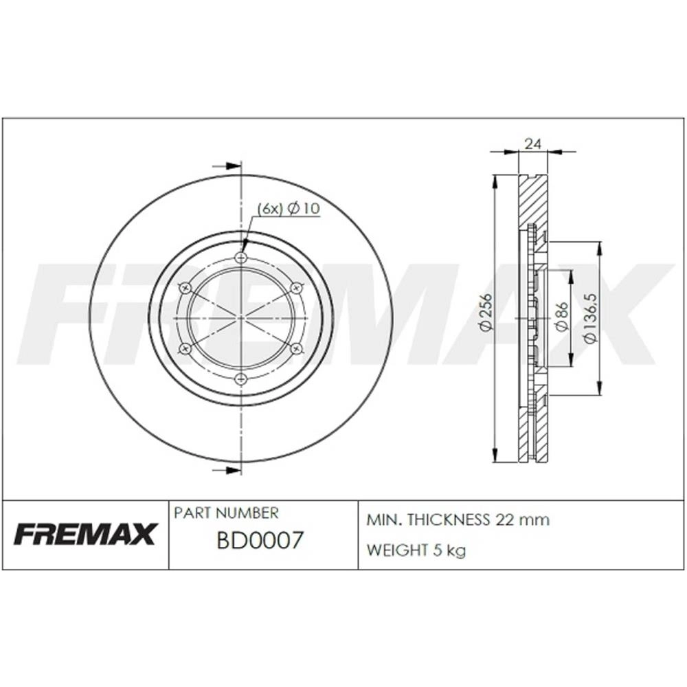DISCO FREIO DIANTEIRO VENTILADO 256MM KIA BESTA 2.7 93/97