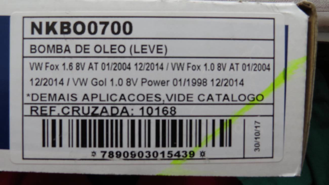 BOMBA DE ÓLEO AUDI A3 99/01 - VW GOL/PARATI 1.0 10.98/ - FOX/POLO 02/ - GOLF 1.6 - KOMBI 1.4 06/14