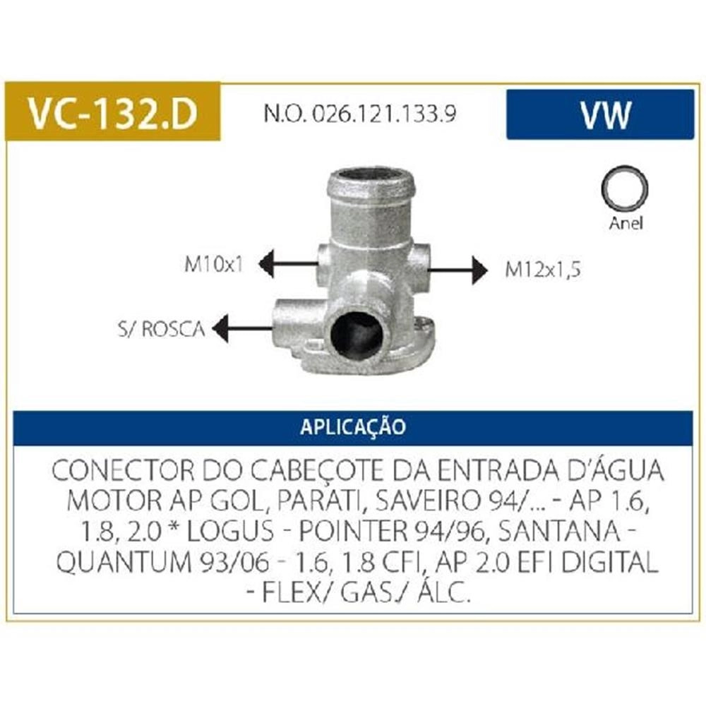 CONECTOR/FLANGE MANGUEIRA ÁGUA AO CABEÇOTE COLETOR ADMISSÃOE ENTRADA VW GOL/VOYAGE/SAVEIRO 94/ SANTANA 93/ LOGUS/POINTER