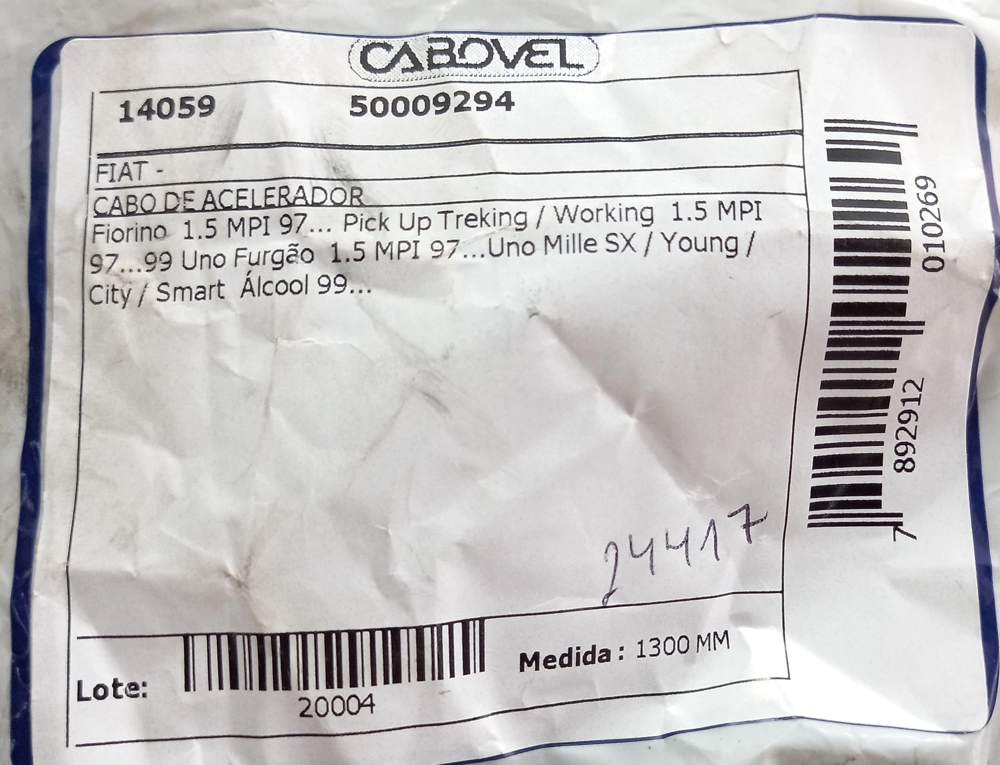 CABO ACELERADOR FIAT FIORINO TREKING/WORKING - 1.5 MPI 97/99 1300MM