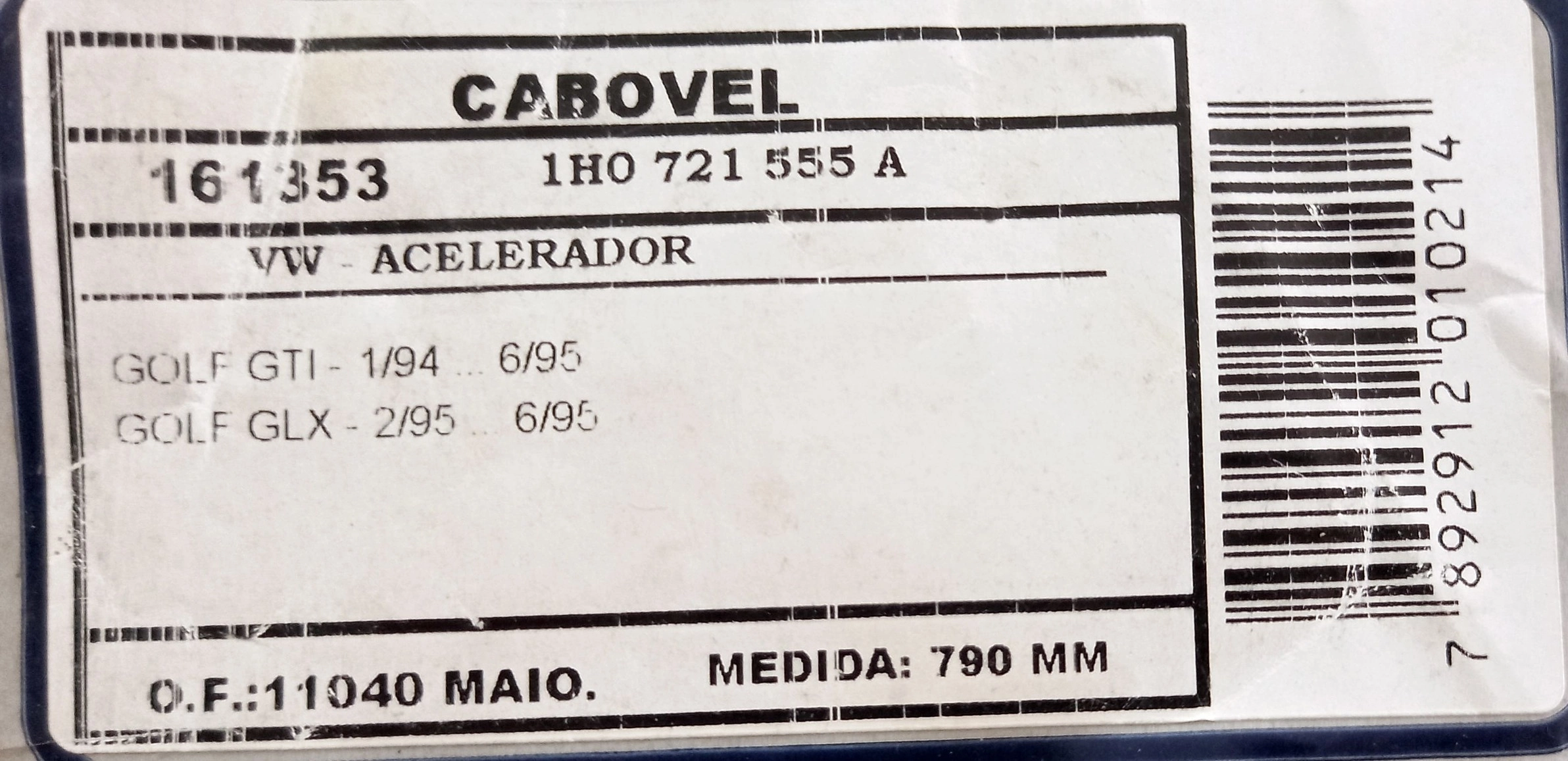 CABO ACELERADOR VW GOLF GTI/GLX 01.94/06.95 790