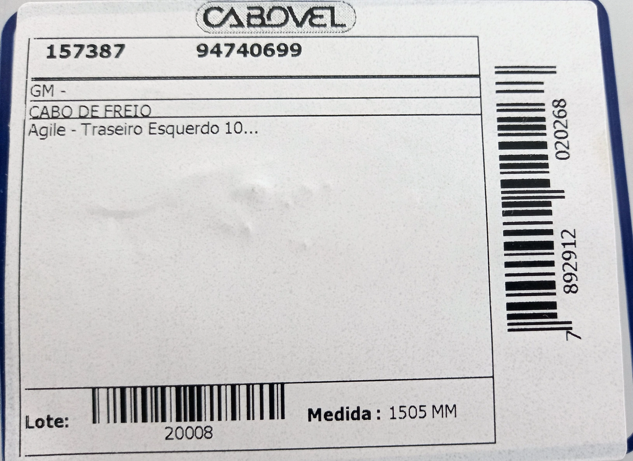 CABO FREIO GM AGILE 2009/ - TRASEIRO ESQUERDO 1505