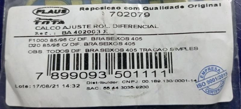 KIT CALCO DIFERENCIAL FORD F-1000 85/96 - GM A/C-D-20 85/96 - BRASEIXOS 405