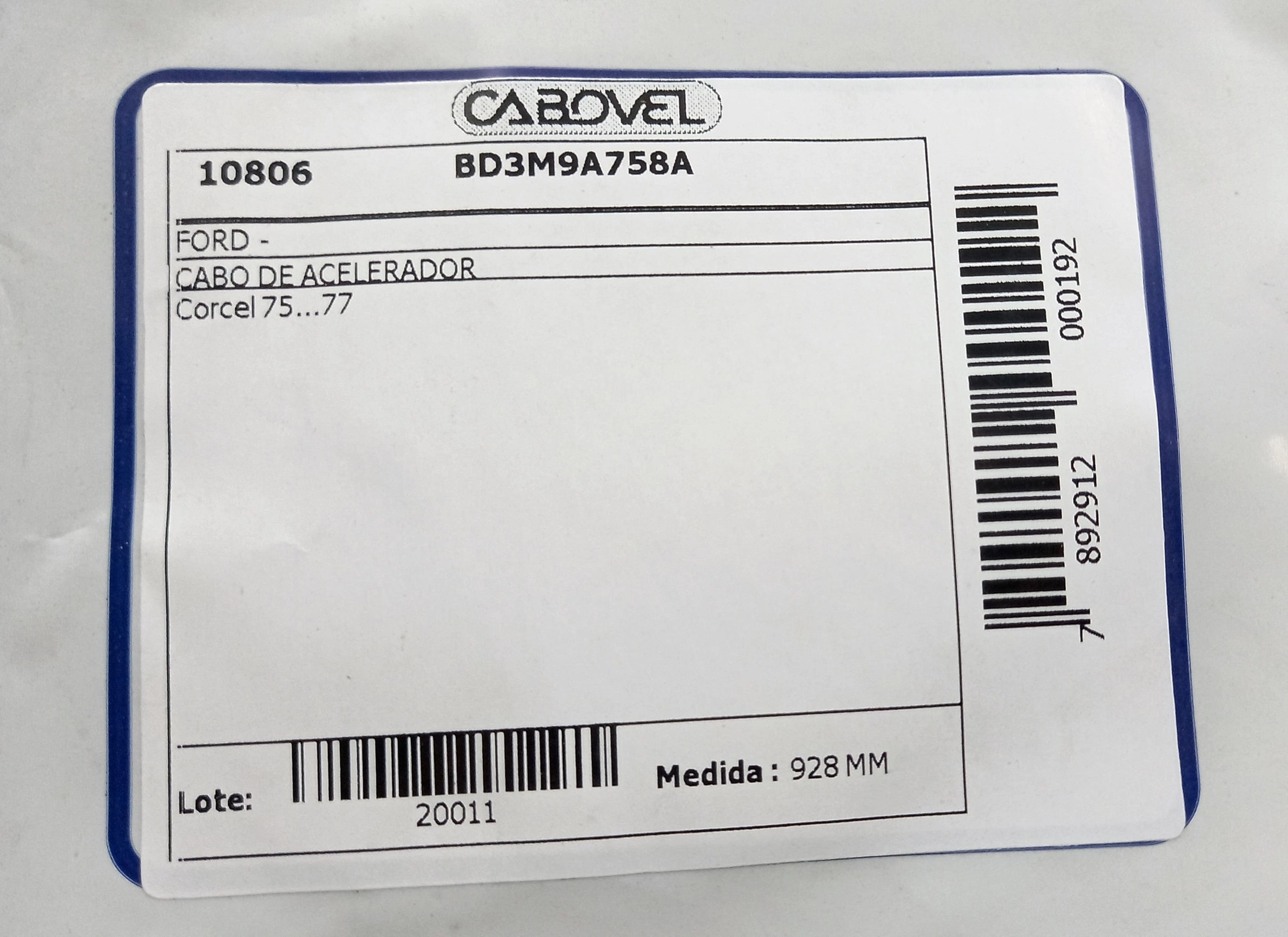 CABO ACELERADOR 928MM FORD CORCEL 75/77