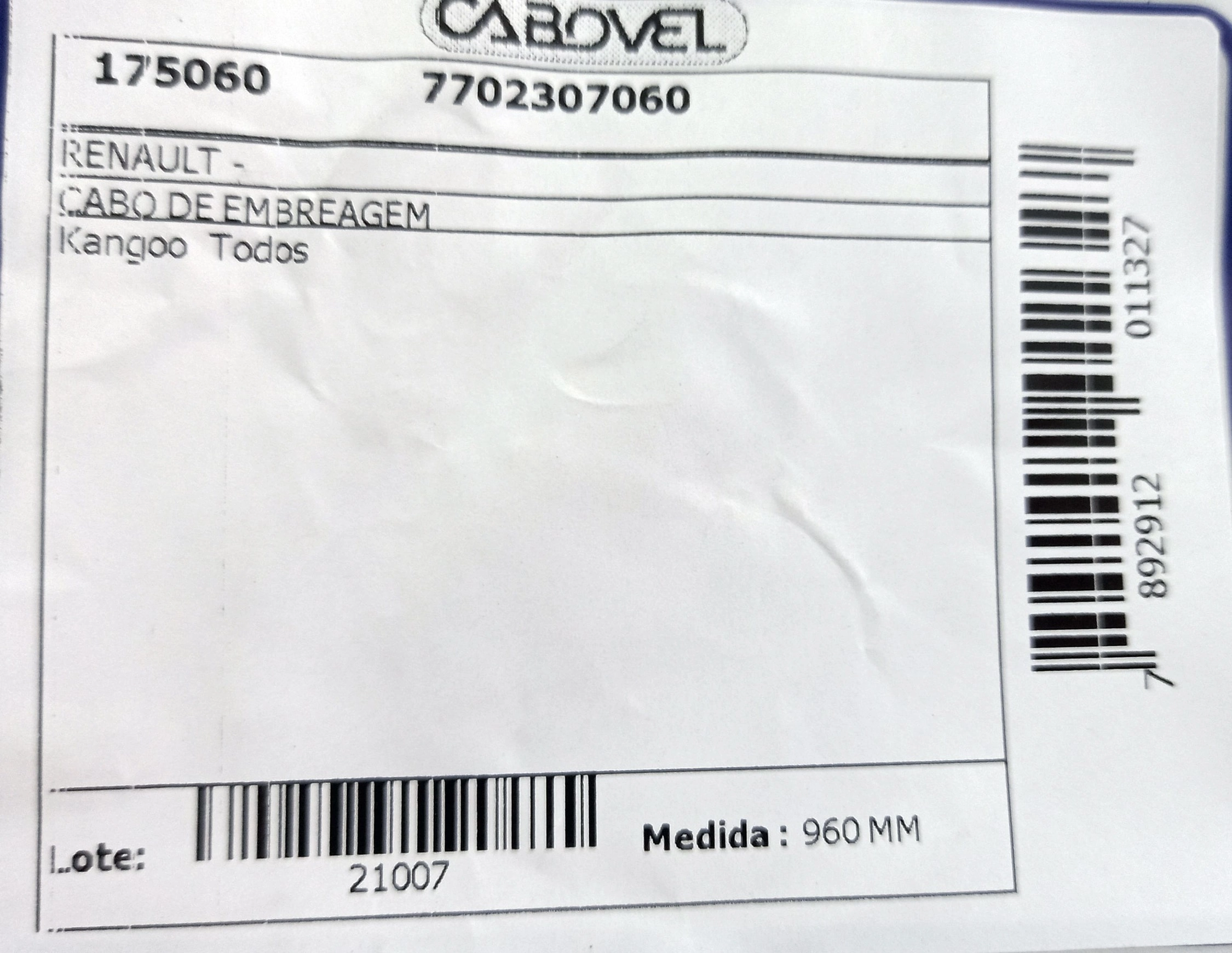 CABO EMBREAGEM 960MM RENAULT KANGOO TODOS