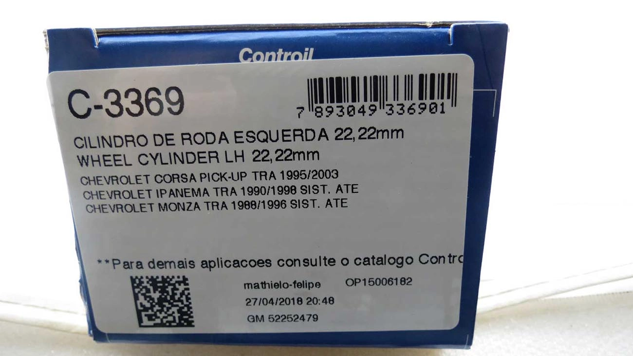 CILINDRO RODA FREIO TRASEIRO LADO ESQUERDO TRASEIRA ESQUERDA GM MONZA 88/96 IPANEMA 90/98 CORSA PICK-UP 95/ TEVES