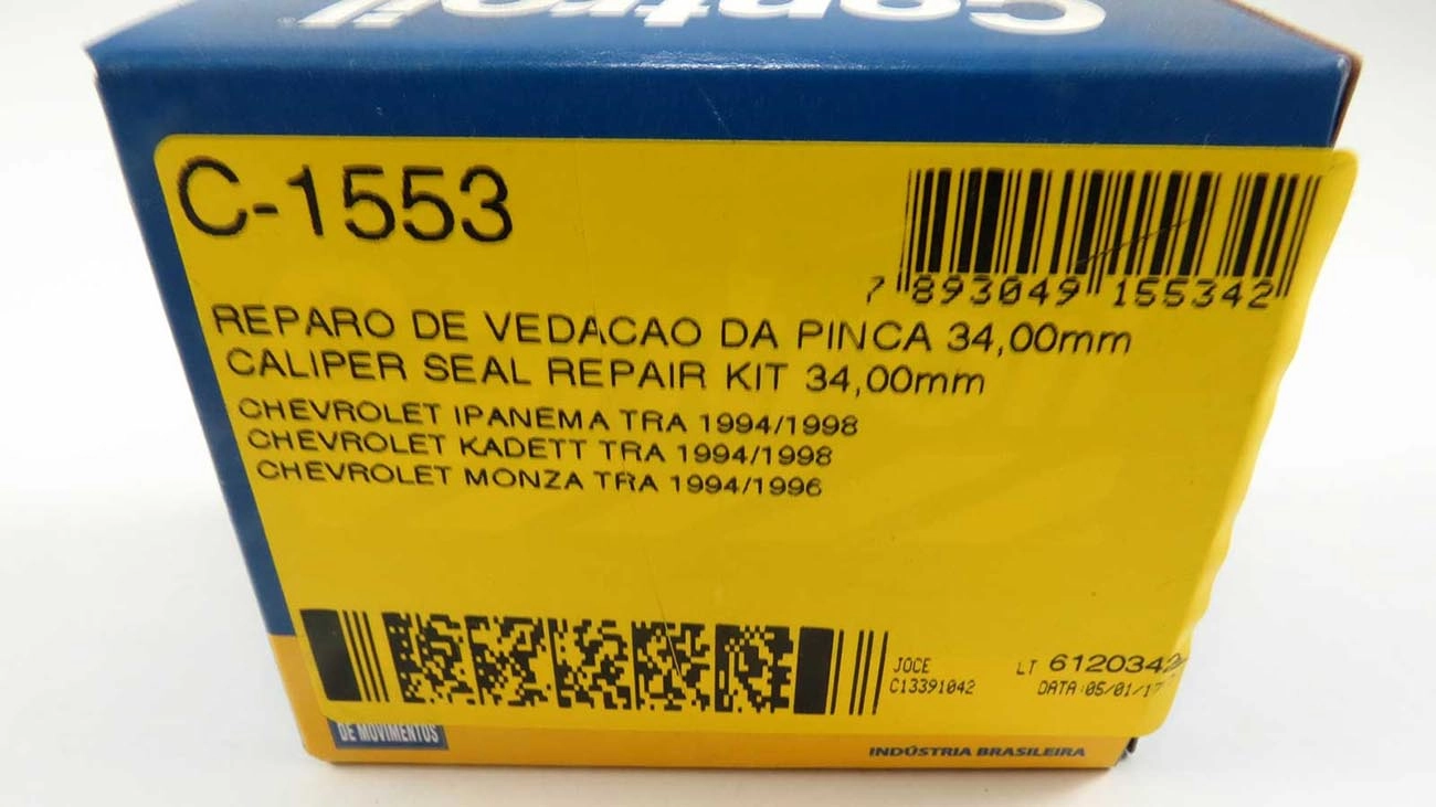 REPARO VEDAÇÃO PINÇA 34.00MM CILINDRO RODA GM MONZA/KADETT/IPANEMA 94/98 FREIO DISCO 34MM TRASEIRO
