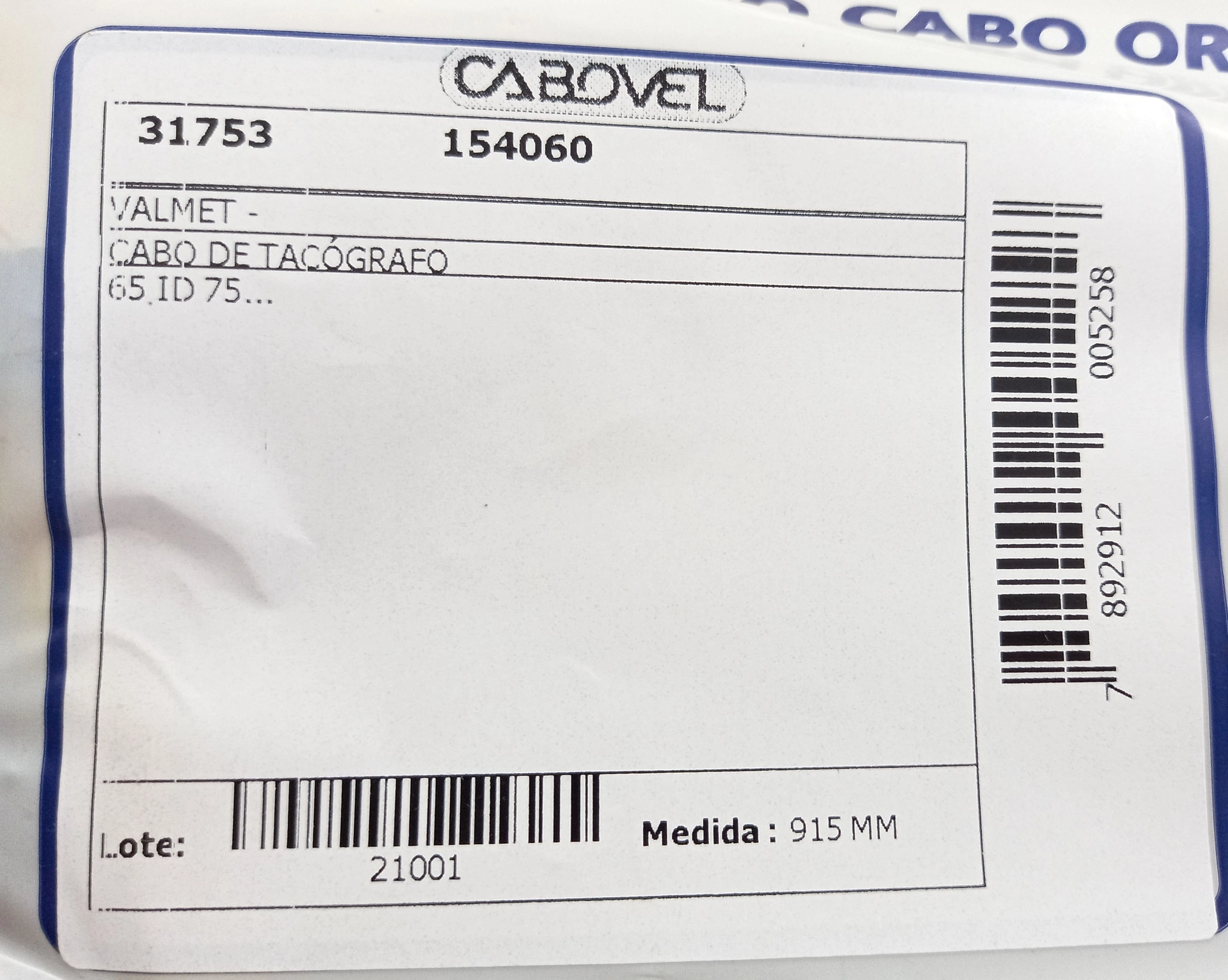 CABO TACOMETRO VALMET 65 ID 75/ 915