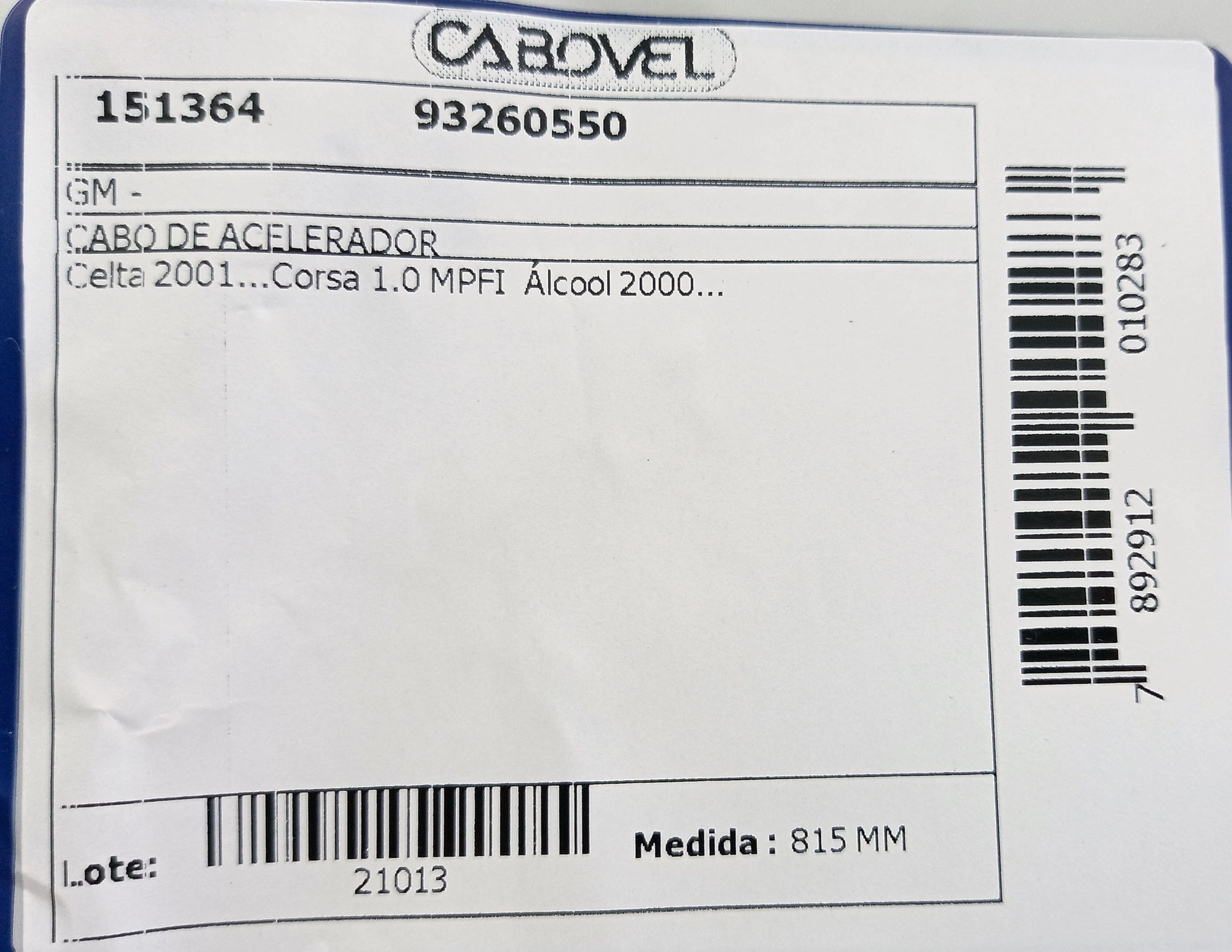 CABO ACELERADOR 815MM GM CELTA TODOS 01/