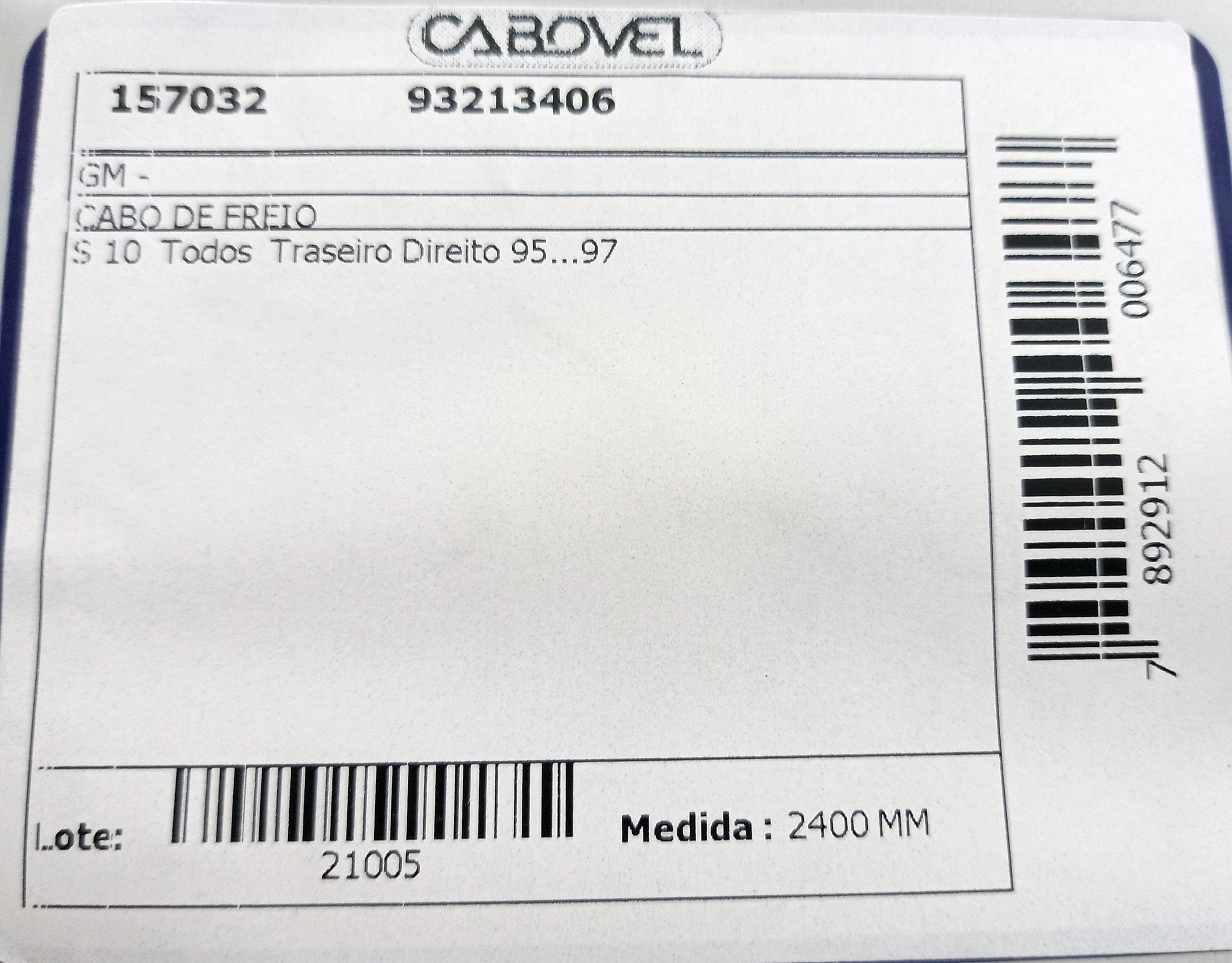 CABO FREIO TRASEIRO LADO DIREITO 2400MM GM S-10 1995/1997