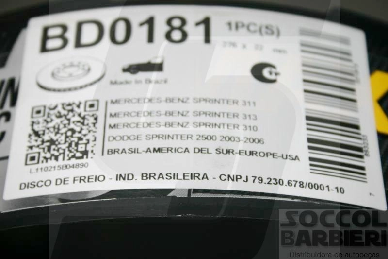 DISCO FREIO DIANTEIRO VENTILADO 276MM 5 FUROS MB SPRINTER 310/312/313/412/413 96/12
