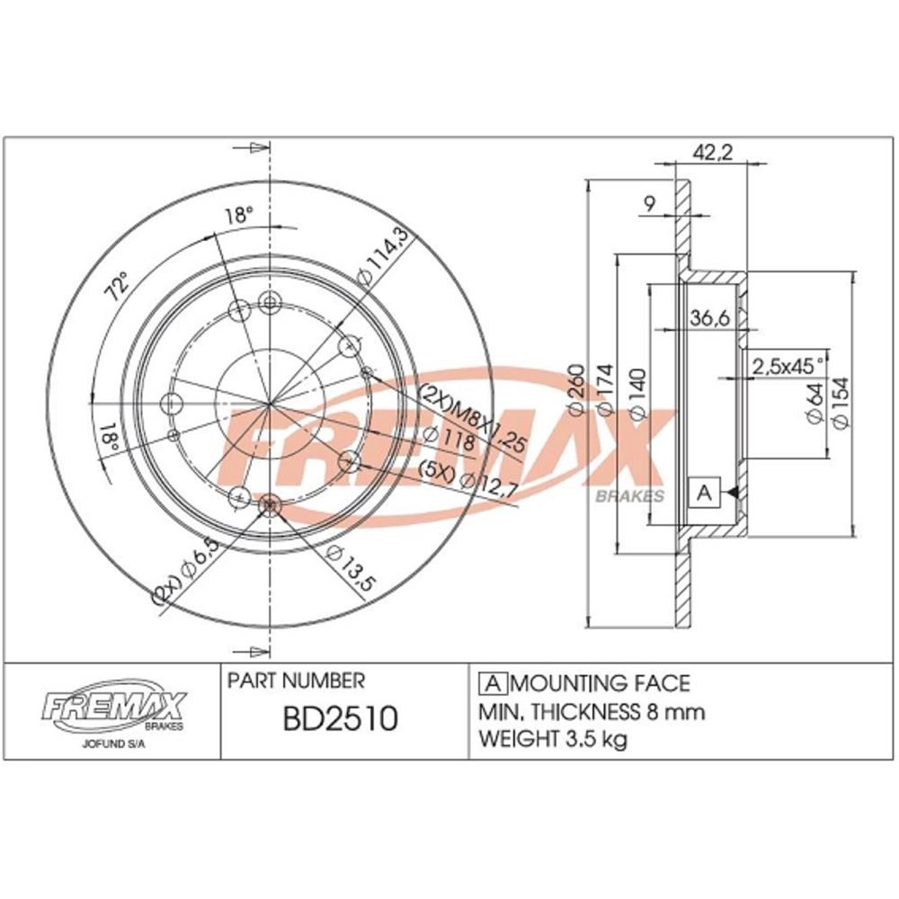 DISCO FREIO TRASEIRO SÓLIDO 260MM 5 FUROS HONDA NEW CIVIC 2006/2015 1.8/2.0 SOLIDO