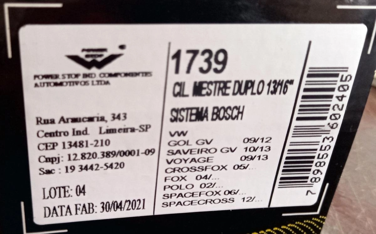 CILINDRO MESTRE FREIO COM/SEM ABS VW FOX/CROSSFOX/SPACEFOX 04/ - POLO 02/ - 20.63 MM