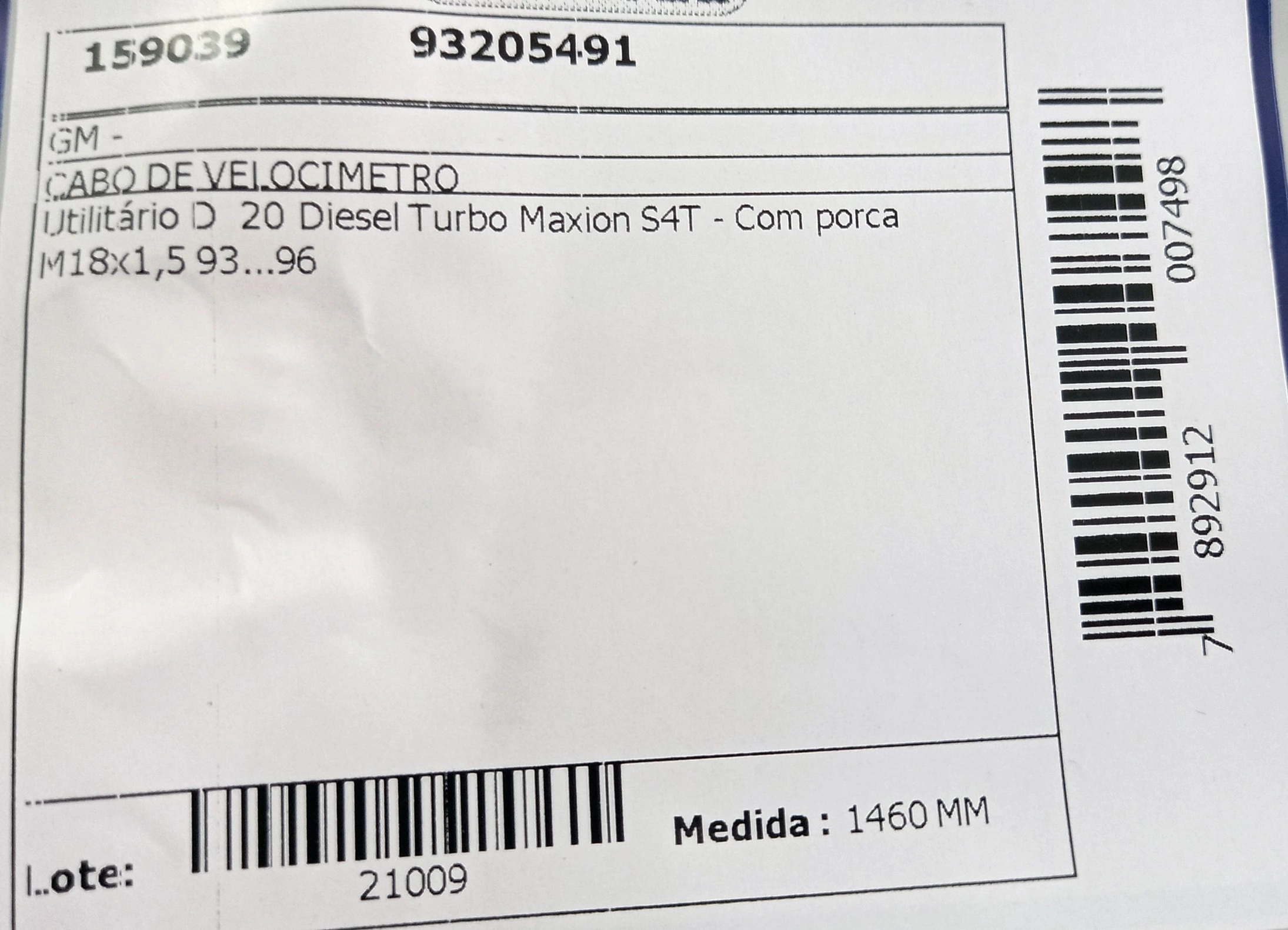 CABO VELOCIMETRO GM D-20 DIESEL TURBO MAXION S4T 93/96 1460