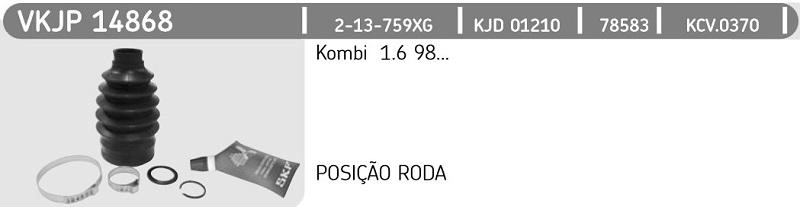 KIT REPARO COIFA HOMOCINÉTICA LADO RODA/CÂMBIO SEM FLANGE VW KOMBI 98/ 27X63X136MM