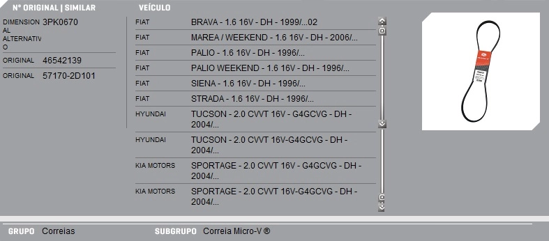 CORREIA POLY/MICRO V ACESSÓRIOS MOTOR BOMBA ÁGUA/DIREÇÃO HIDRÁULICA BA/DH FIAT PALIO/SIENA/STRADA/BRAVA/DOBLO 1.6 16V HYUNDAI 130/TUCSON 2.0
