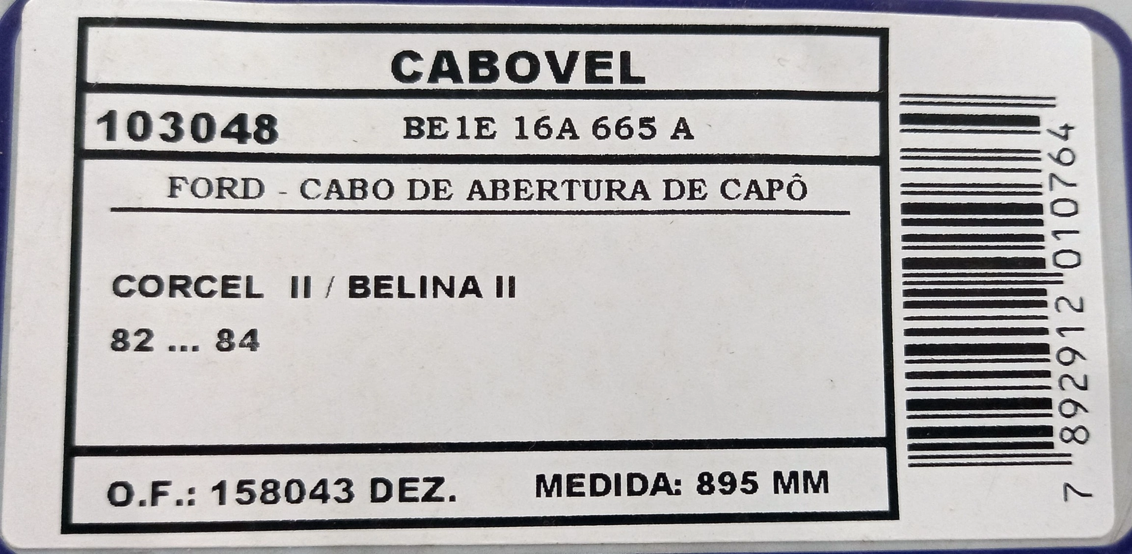 CABO CAPÔ COM ALAVANCA 895MM FORD CORCEL II/BELINA 1982/1984