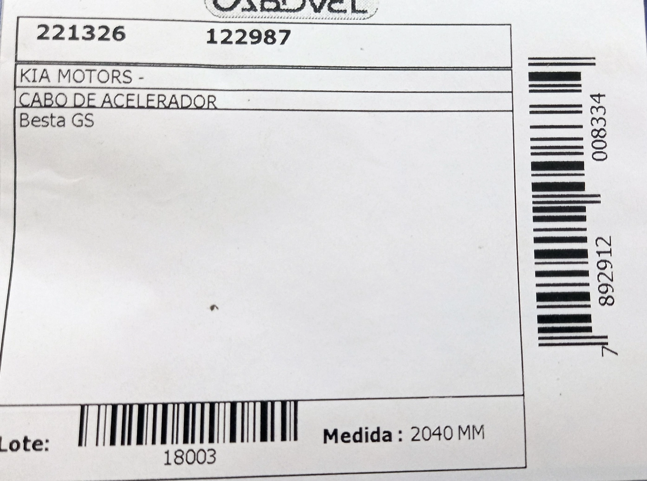 CABO ACELERADOR 2040MM KIA BESTA GS