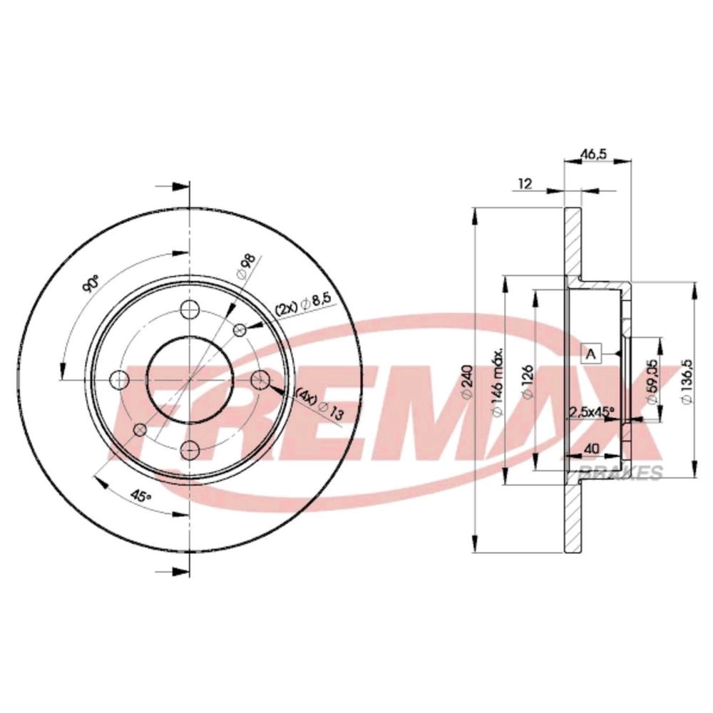 DISCO FREIO DIANTEIRO SÓLIDO 240MM 4 FUROS FIAT UNO/PREMIO/ELBA EXCETO NOVO PALIO /98