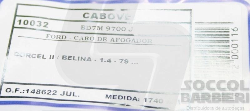 CABO DO AFOGADOR FORD CORCEL II/BELINA 1.4 1979/ - 1740MM