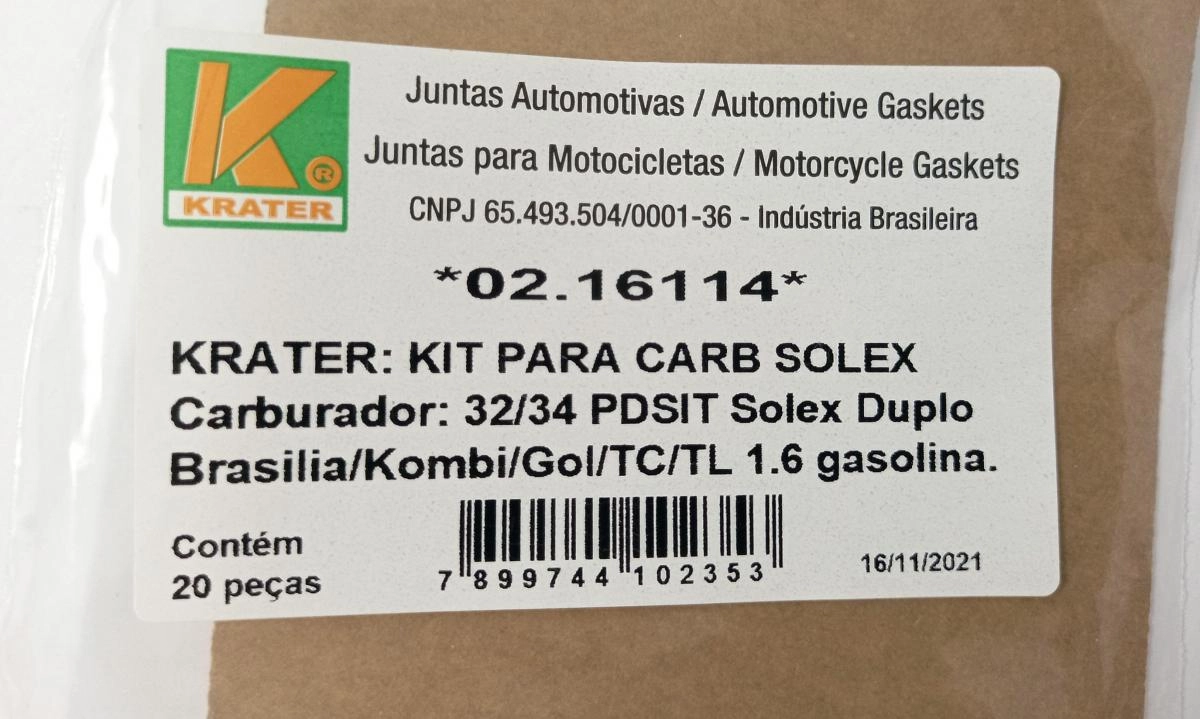 KIT REPARO CARBURADOR BROSOL SOLEX 32/34 PDSIT DUPLA CARBURAÇÃO VW FUSCA/BRASILIA/KOMBI DUPLO