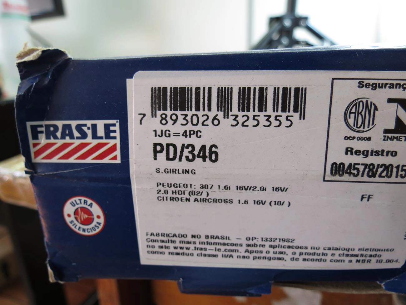 PASTILHA FREIO RODA DIANTEIRA AIRCROSS 1.6 16V 10/ DS3 12/ PEUGEOT 307 1.6/2.0 02/