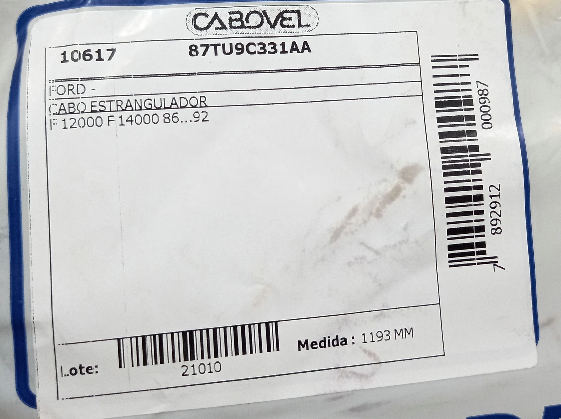 CABO DO ESTRANGULADOR COM BOTAO FORD F-12000/F-14000 1986/1992 - 1193MM