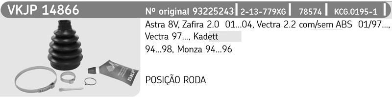 KIT REPARO COIFA HOMOCINÉTICA LADO RODA GM VECTRA 97/12 ASTRA/ZAFIRA 99/11 MONZA/KADETT 94/ 27X87X145MM