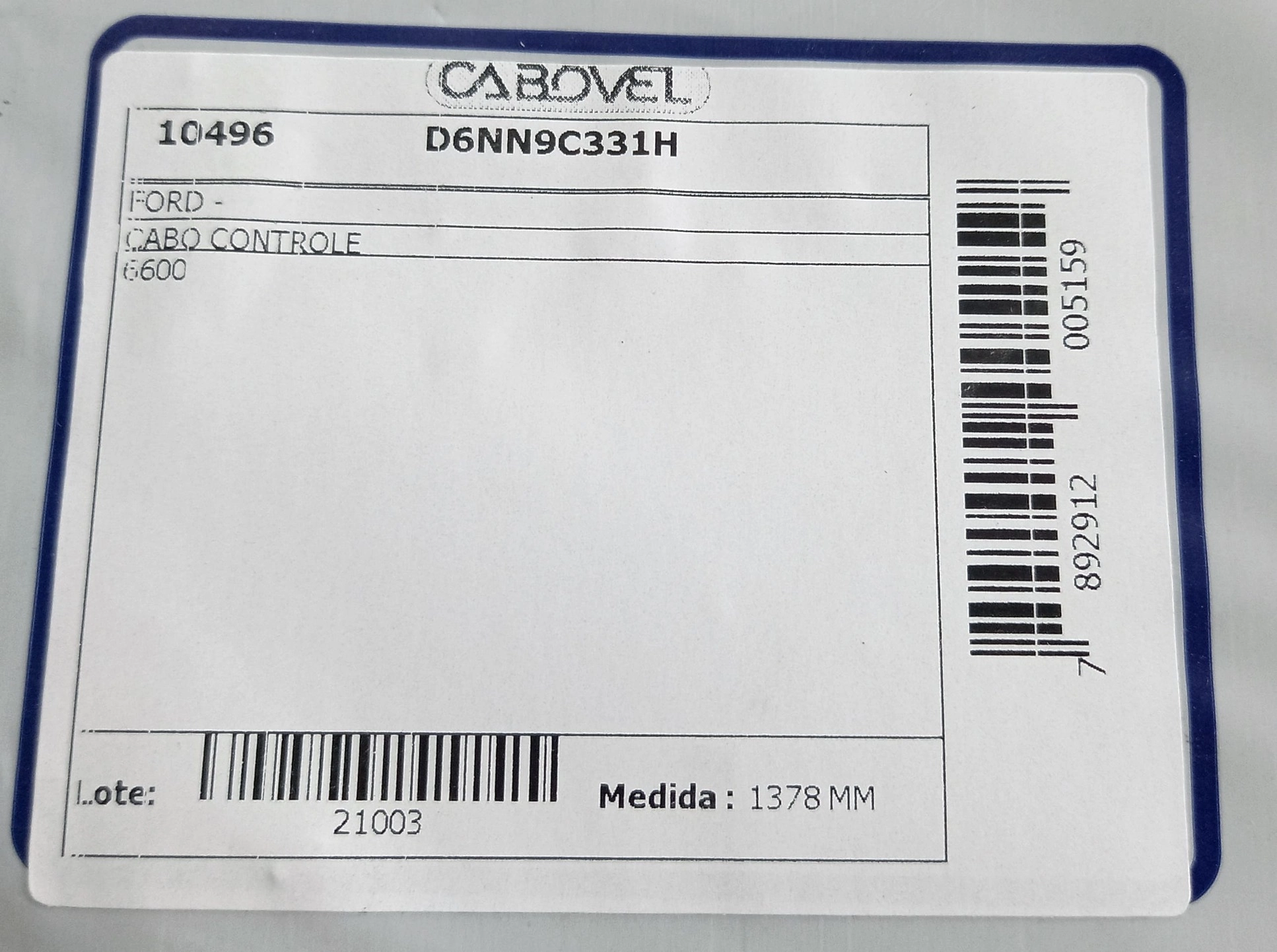CABO PARADA MOTOR/ESTRANGULADOR FORD TRATOR 6600 - 1378MM