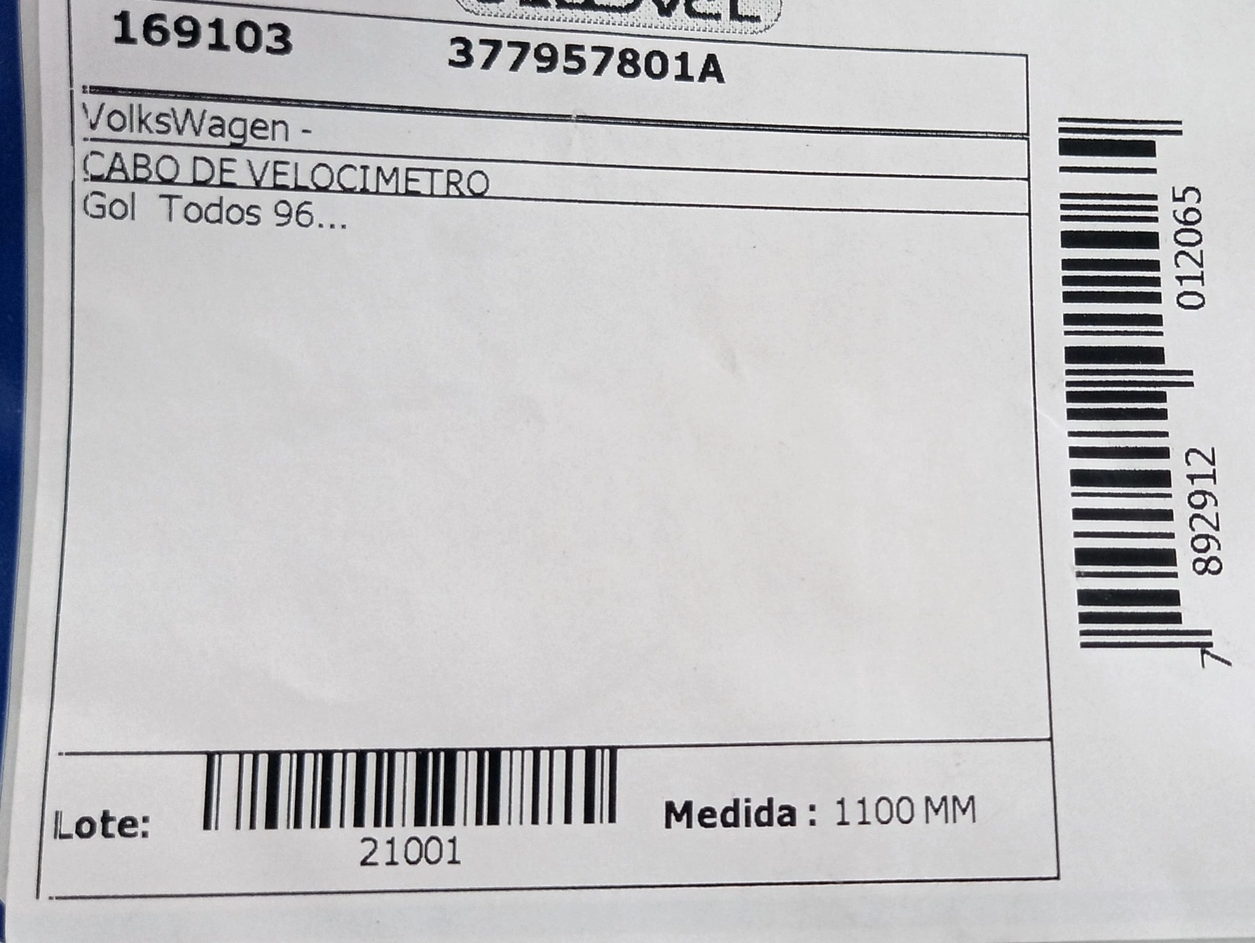 CABO VELOCIMETRO VW GOL - TODOS 96/ 1100