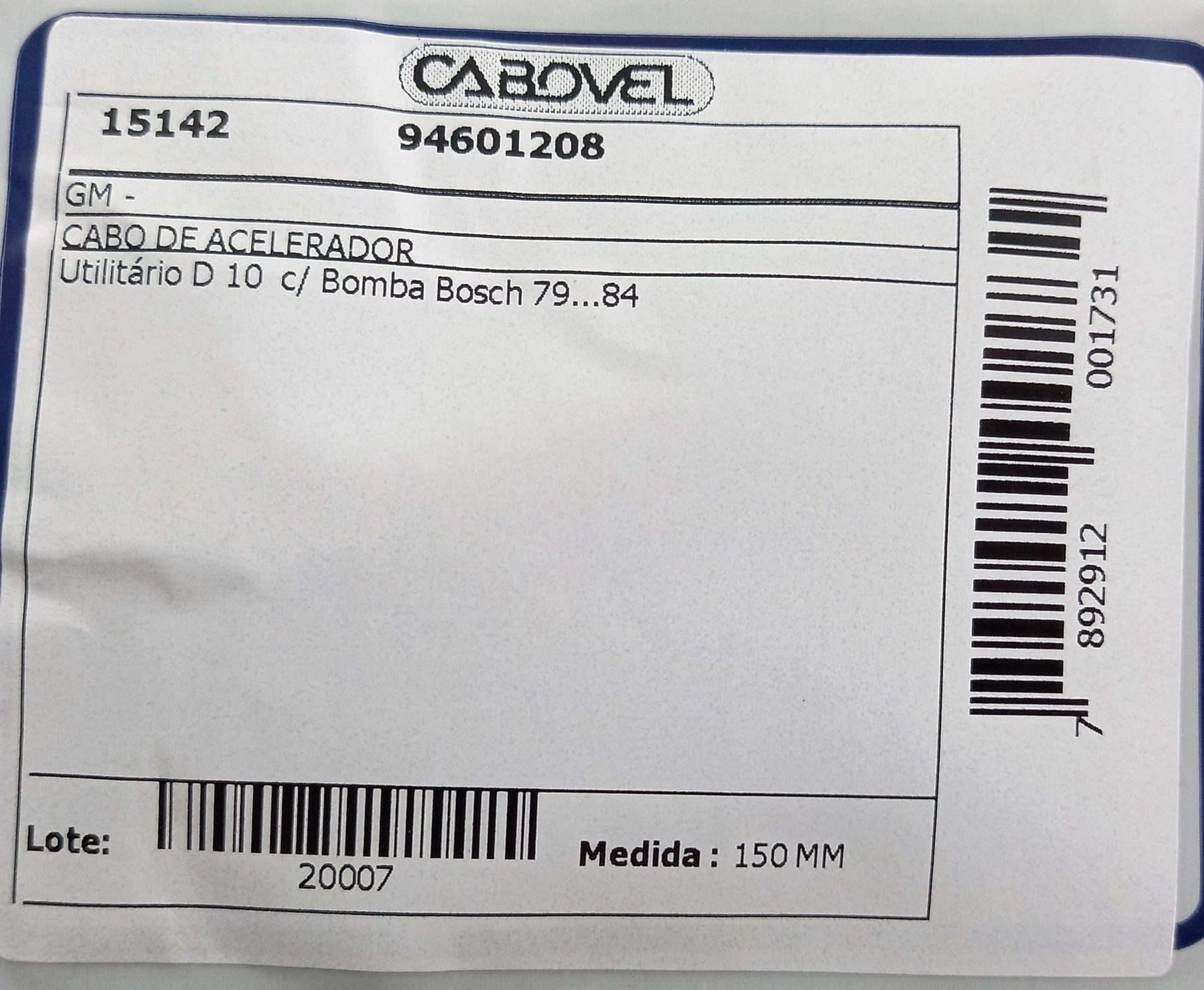CABO ACELERADOR GM D-10 - C/BOMBA BOSCH 79/84 150