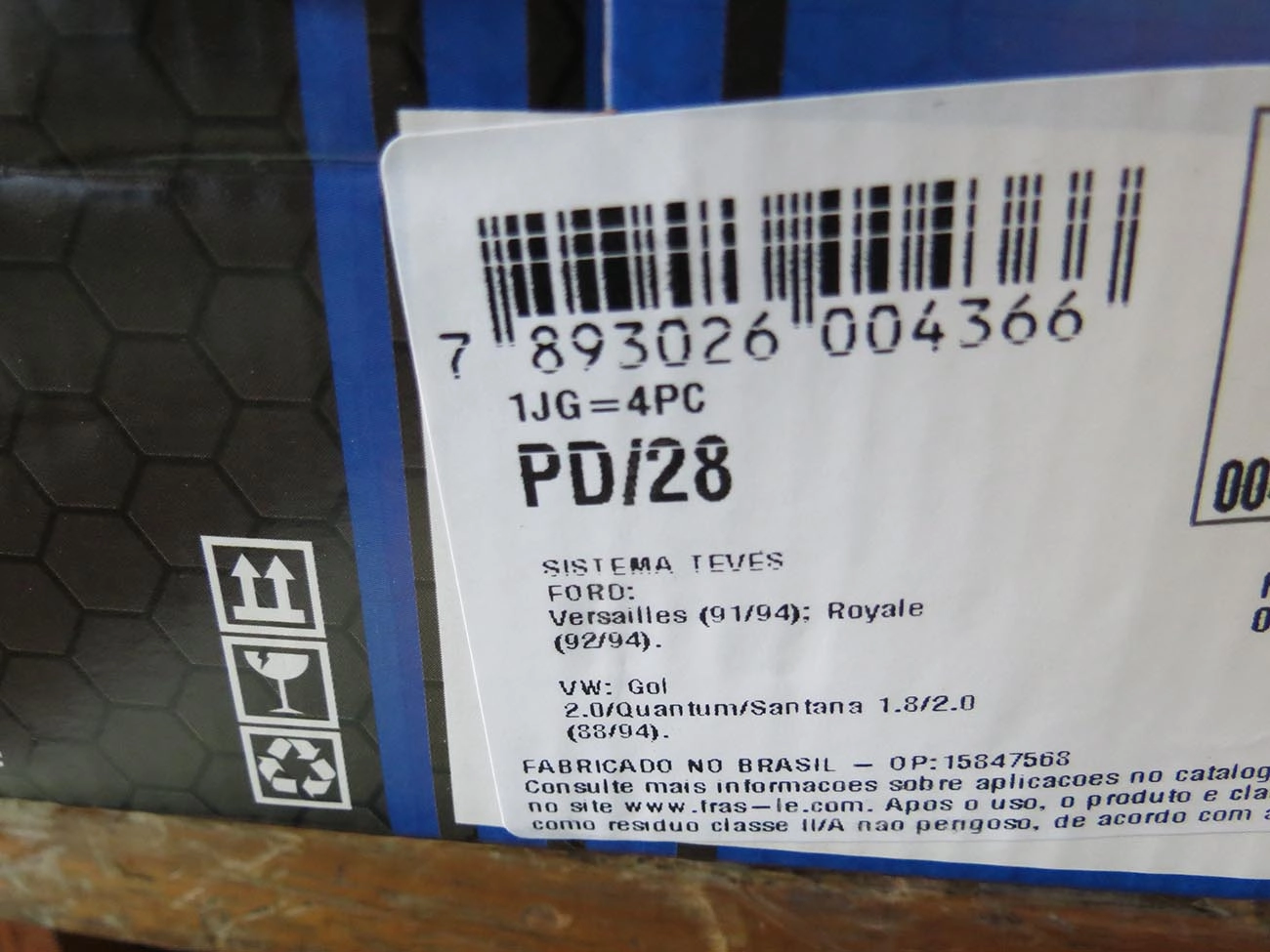 PASTILHA FREIO RODA DIANTEIRA VW GOL G1 88/94 QUANTUM 85/94 SANTANA 84/94 FORD ROYALE 92/96 VERSAILLES 91/96 DIA