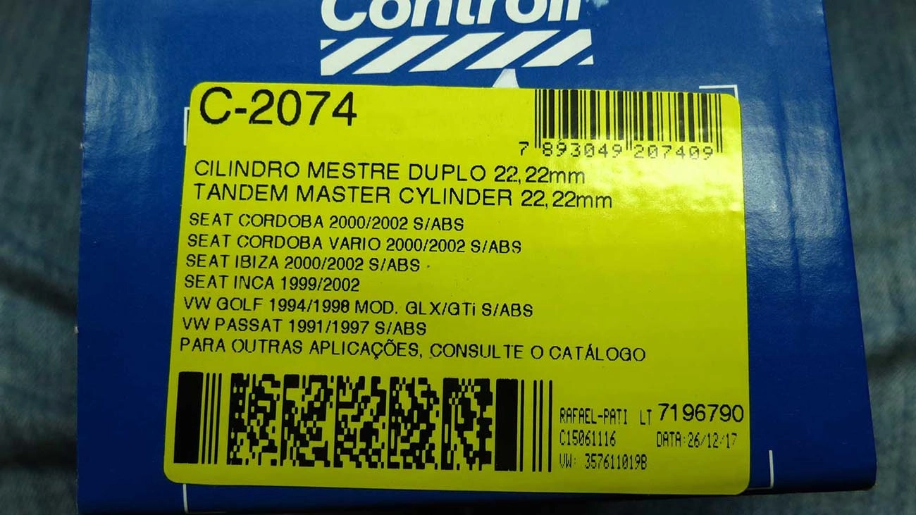 CILINDRO MESTRE FREIO 22.22MM VW GOLF GLX/GTI 94/98 PASSAT/VARIANT ALEMAO 95/97 POLO CLASSIC VAN