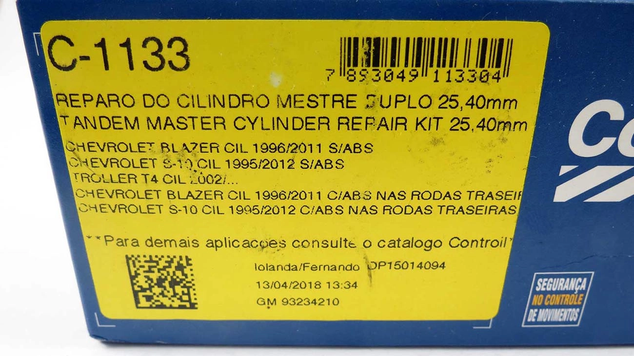 REPARO CILINDRO MESTRE DUPLO 25.40MM GM S-10/BLAZER 95/ C/ S/ABS 1P
