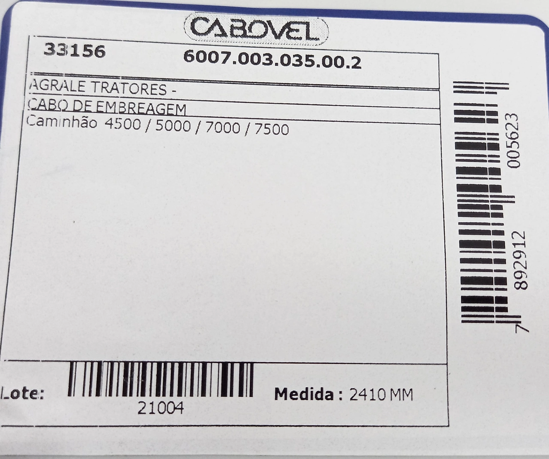 CABO EMBREAGEM 2410MM AGRALE 4500/5000/7000/7500 2410