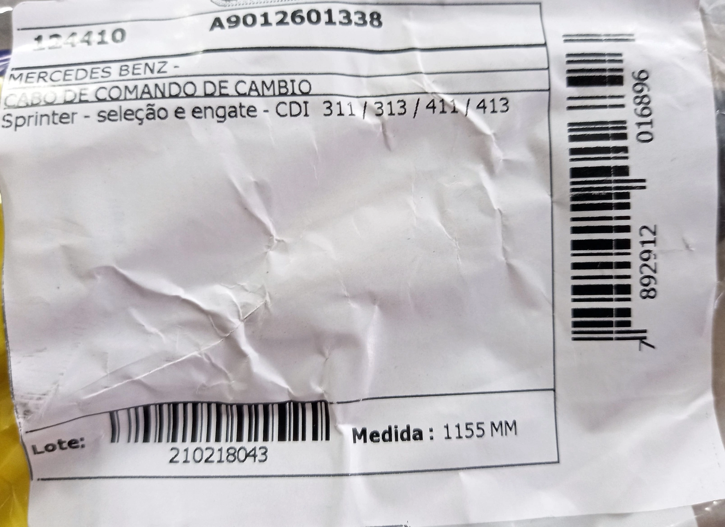 CABO COMANDO CAMBIO MB SPRINTER 311/313/411/413 CDI - SELECAO E ENGATE 1155MM