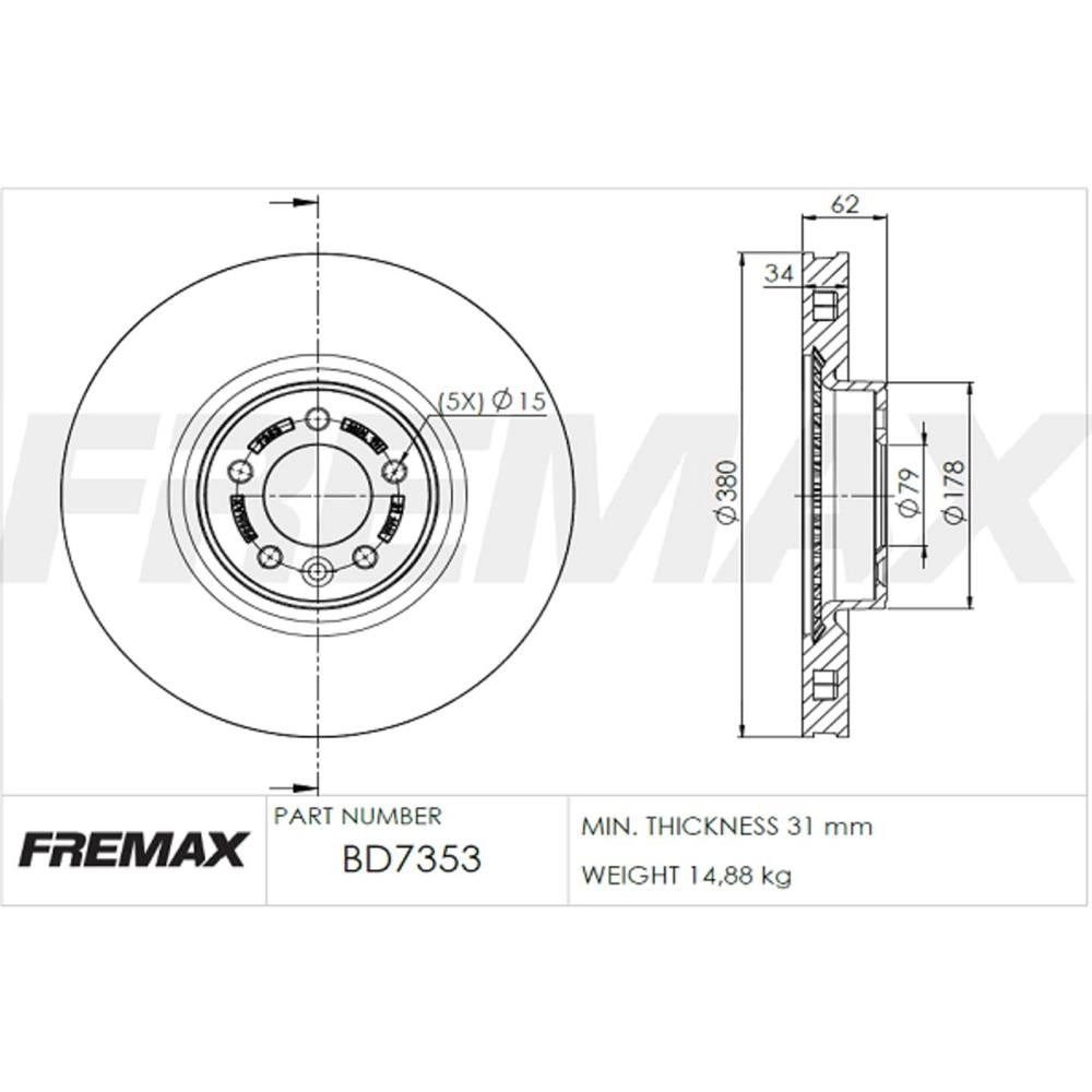 DISCO FREIO DIANTEIRO VENTILADO 380MM LAND ROVER DEFENDER 110 2.0 20/22 RANGER 3.0./4.4 11/20 V380MM