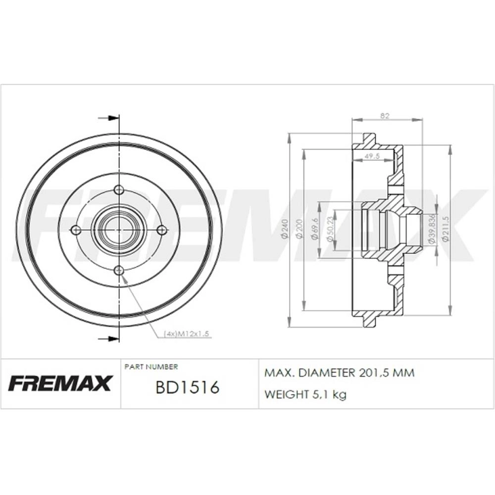 TAMBOR FREIO TRASEIRO 200MM VW PARATI 96/ SANTANA 94/ GOL GTI 95/ POLO CLASSIC 97/ GOLF INTERNO
