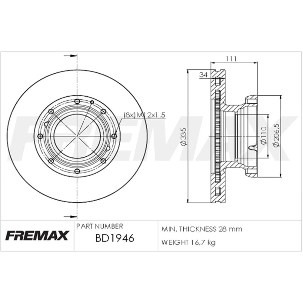 DISCO FREIO TRASEIRO SEM CUBO VENTILADO 335MM 8 FUROS MB ACCELO 815/1016 4X2 11/16 915C 02/12