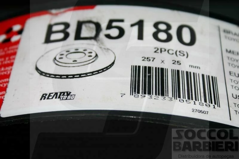 DISCO FREIO DIANTEIRO VENTILADO 257MM TOYOTA HILUX 2.8 4X2 92/01 JIMBEI TOPIC 11/17