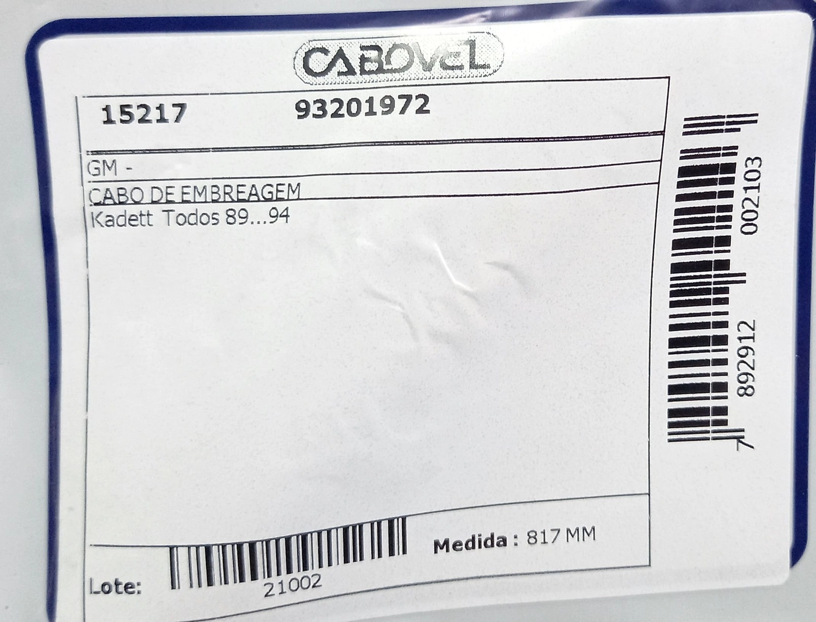 CABO EMBREAGEM GM KADETT/IPANEMA 89/06.94 - 817MM