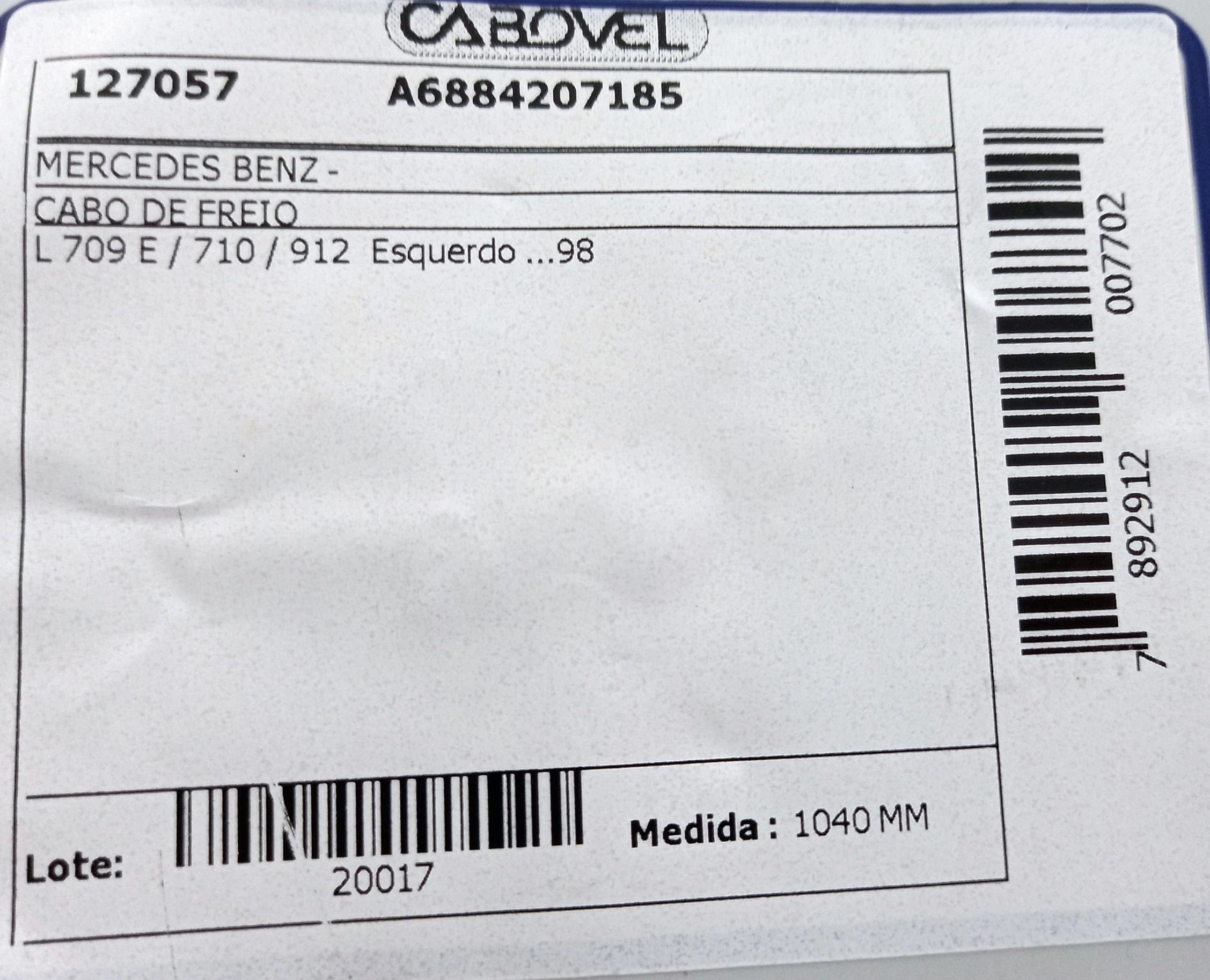 CABO FREIO MB 709 E/710/912 - ESQUERDO/98 1040MM