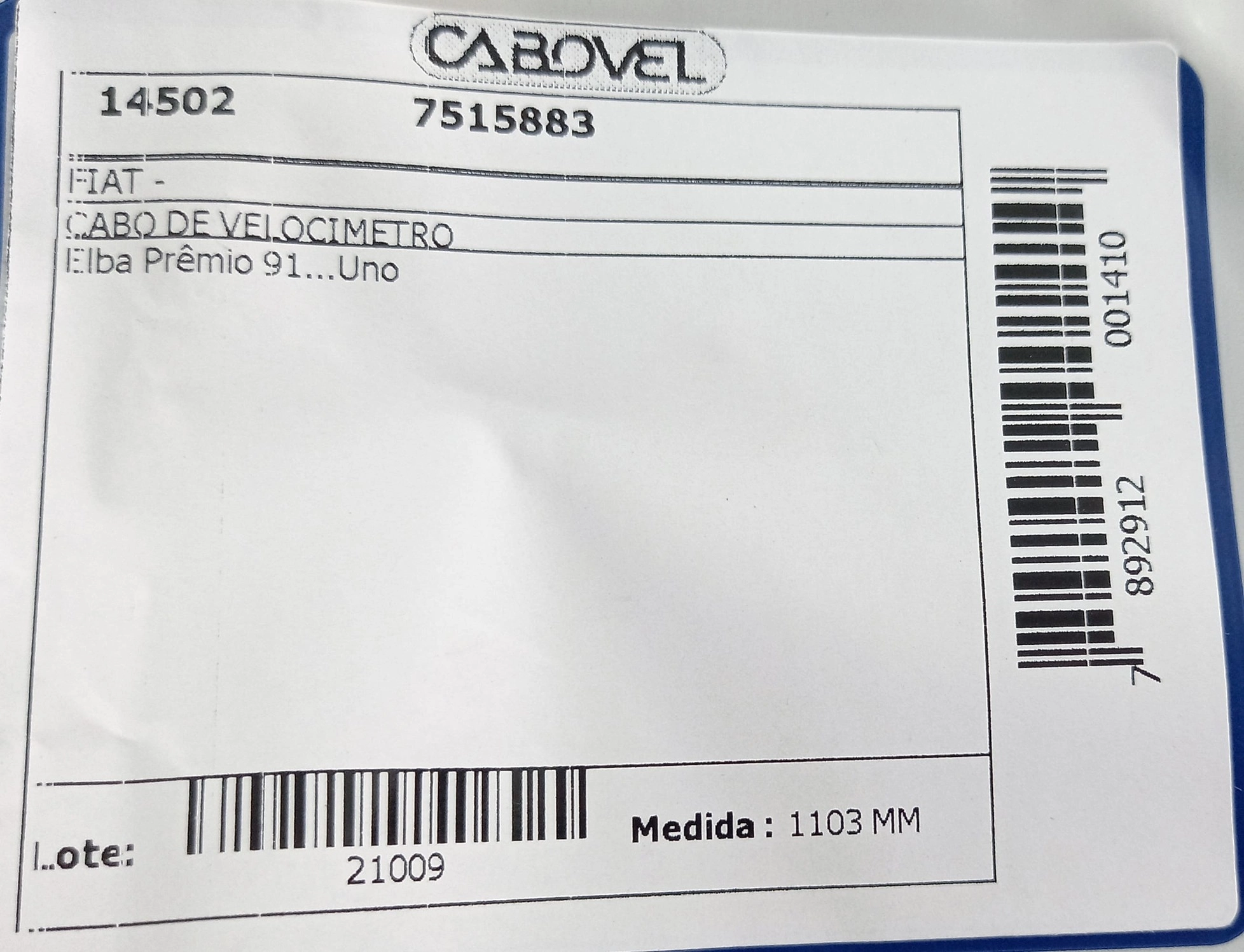 CABO VELOCIMETRO FIAT UNO/PREMIO/ELBA 91/94 1103MM